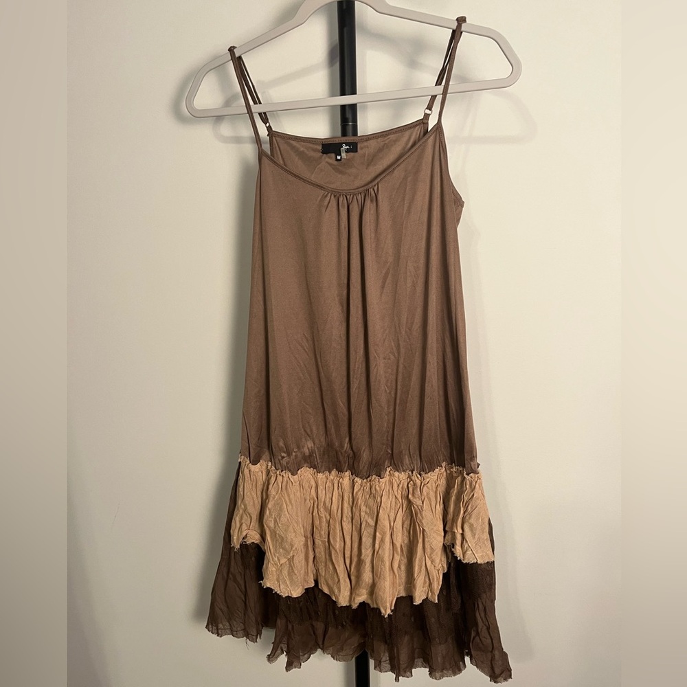 Anthro RYU Brown Ruffle Hem Slip Dress Medium